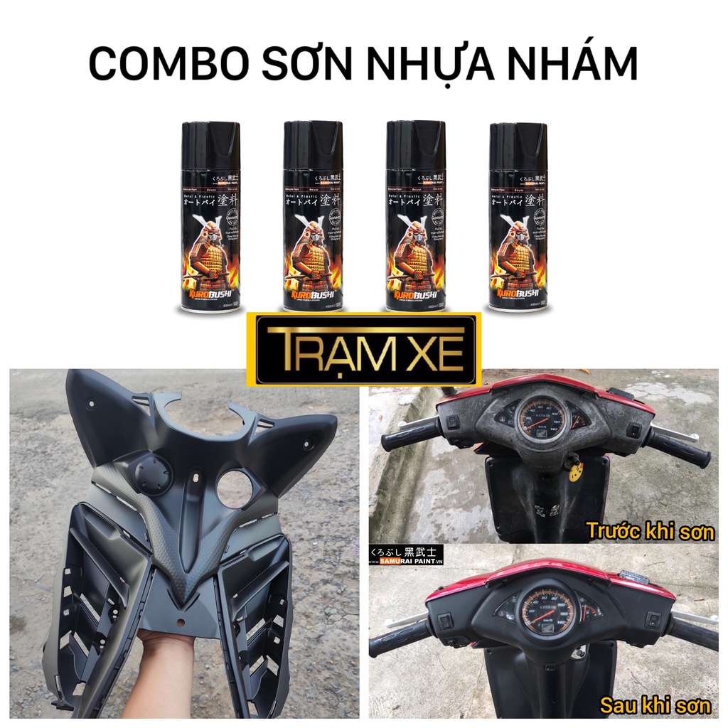 COMBO Sơn Samurai cho dàn nhựa nhám màu đen như zin, không bong tróc, độ bền cao - Sơn nhựa PP