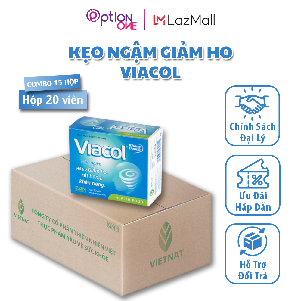 Combo 15 hộp kẹo ngậm thảo mộc không đường giảm ho đau họng vietnat viacol - hộp 20 viên