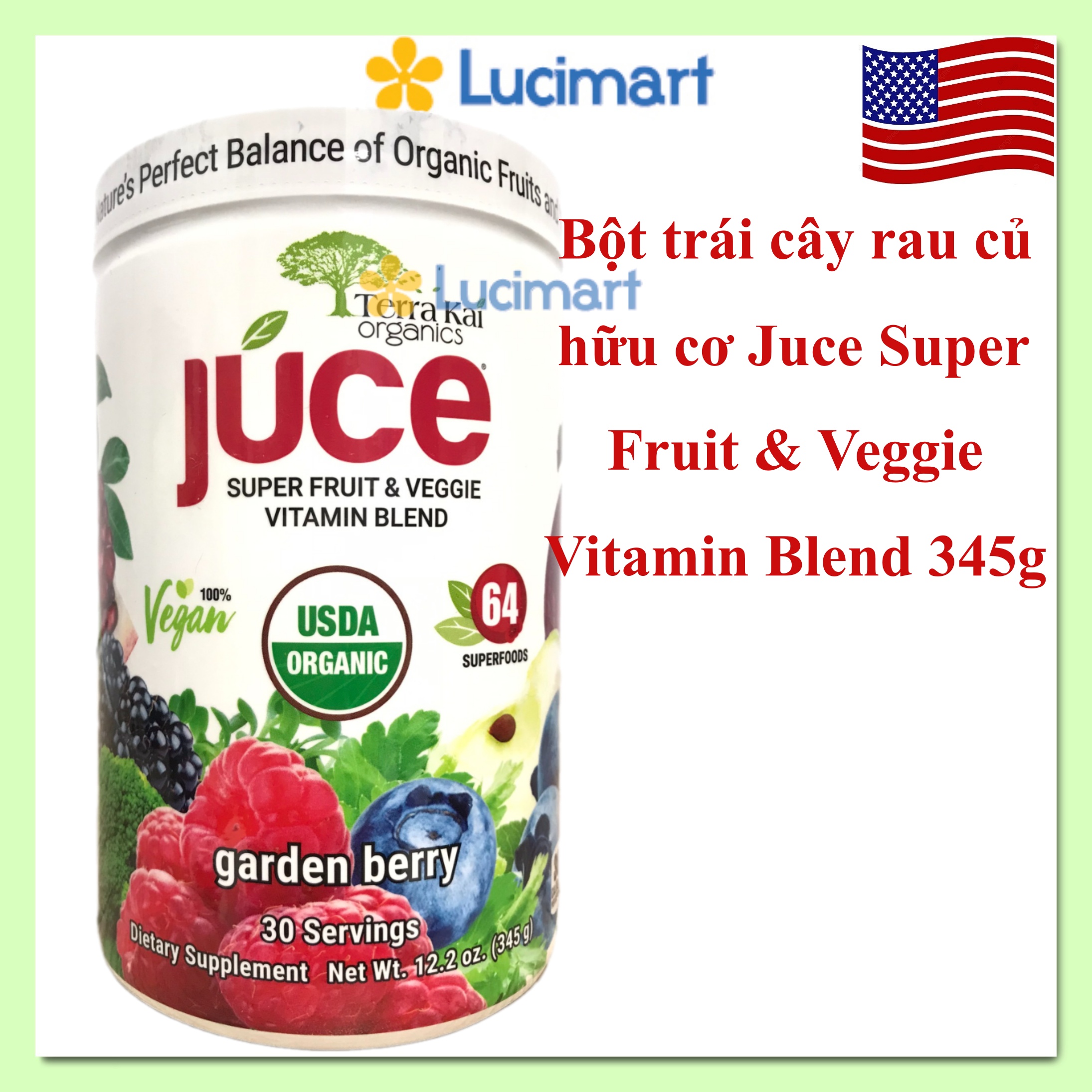 Bột trái cây rau củ hữu cơ Juce Super Fruit & Veggie Vitamin 345g Berry Terra Kai Organics [Hàng Mỹ]