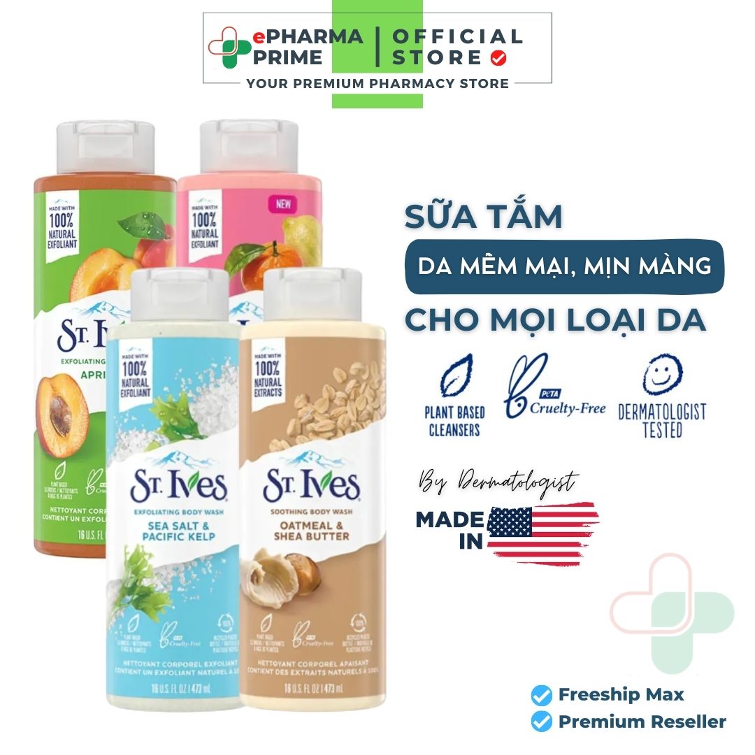 Sữa tắm st.ives tẩy tế bào chết dịu nhẹ dưỡng da - st.ives soothing body wash 473ml