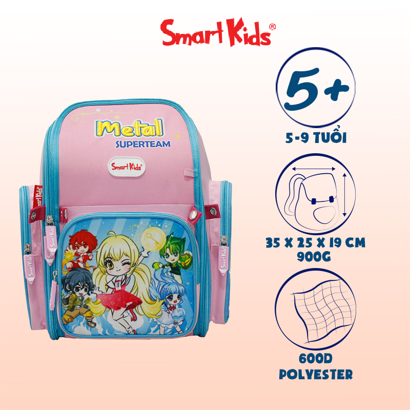 Balo chống gù Super Team Metal Smartkids Cho bé từ 6 tuổi đến 10 tuổi  Siêu nhẹ, chống gù, thiết kế 360 độ, 3 ngăn, 3 túi hộp