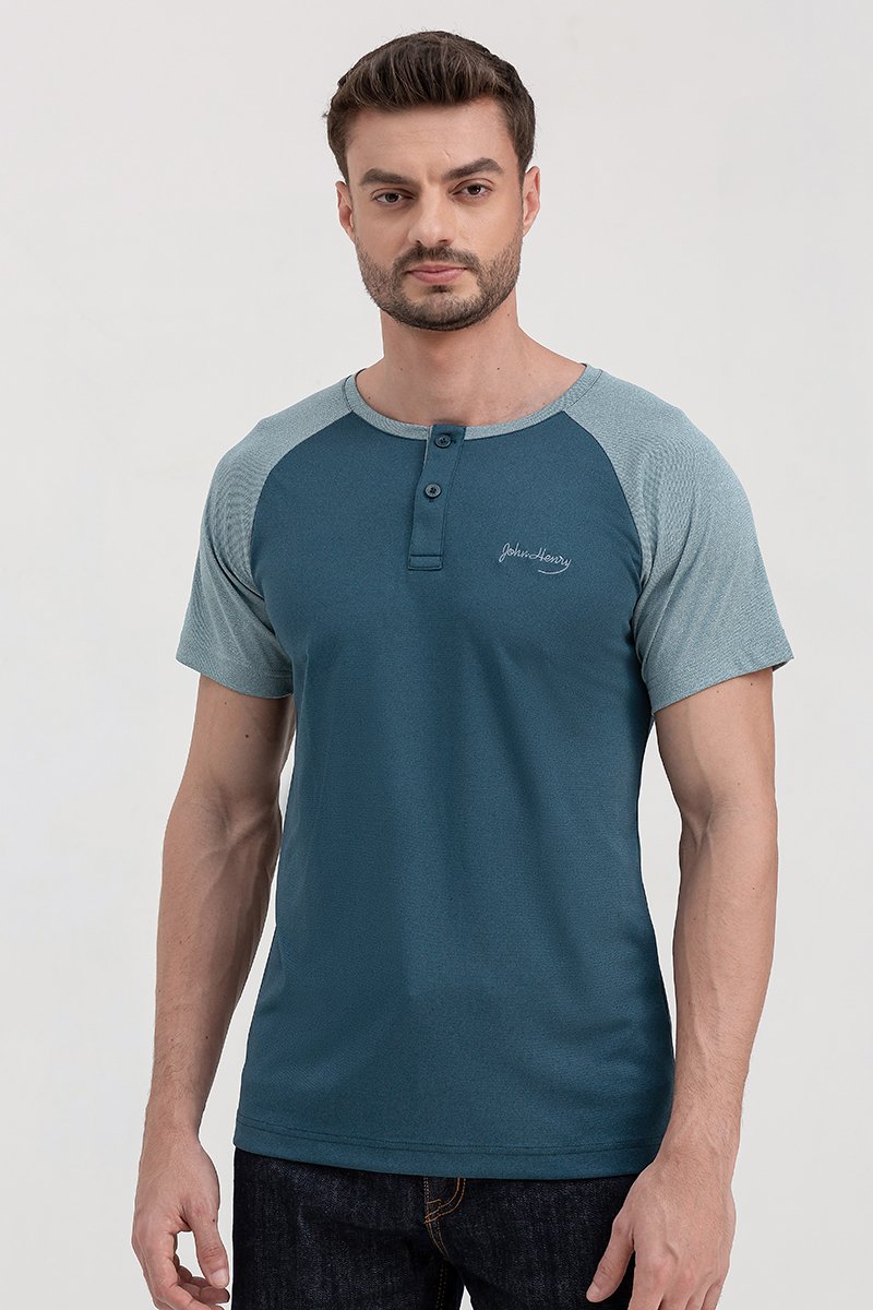 Áo thun vải café tay raglan cổ henley , chuẩn form, sang trọng, thanh lịch John Henry - TS21SS22P-SCCA