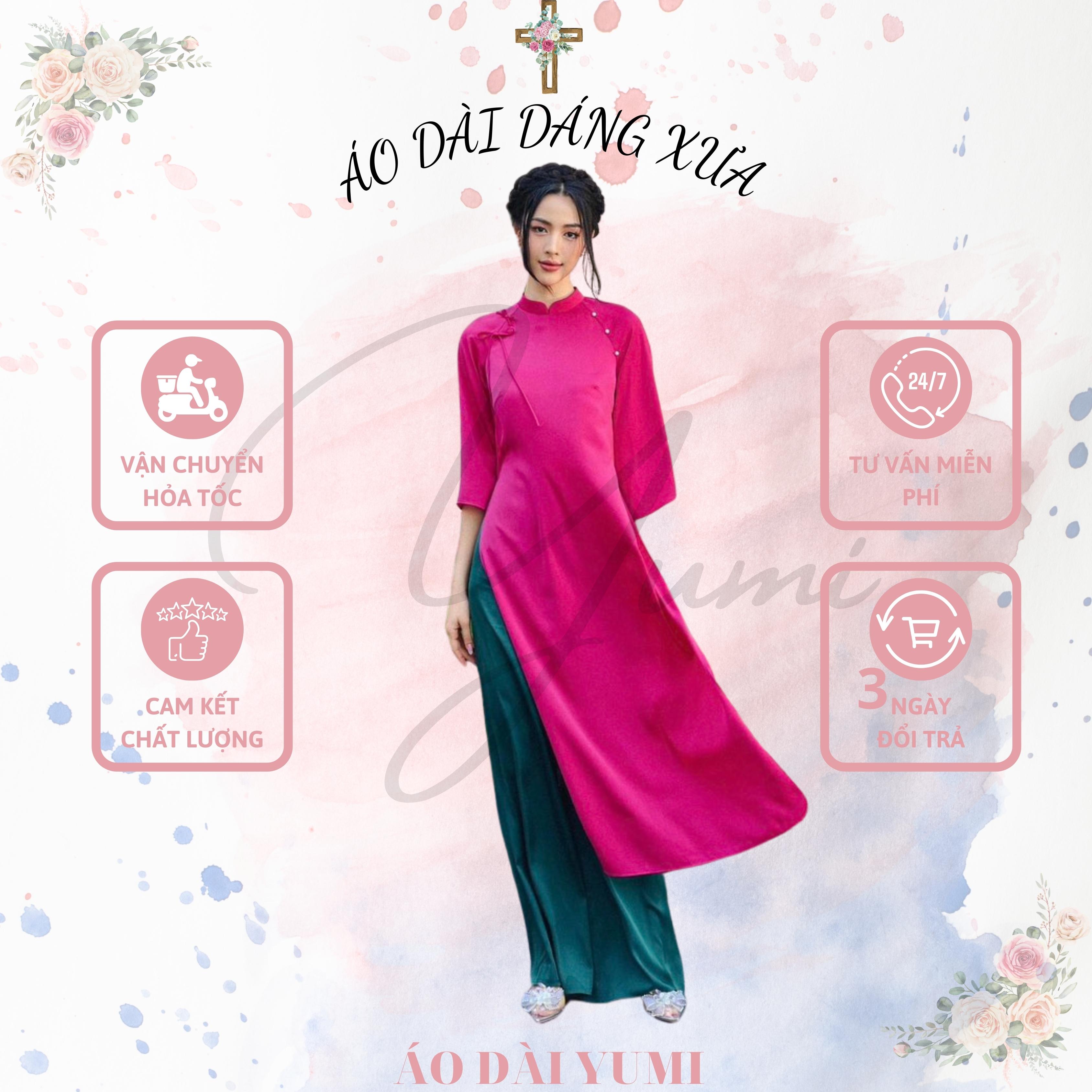 Áo dài cách tân nữ suông, dáng xưa lụa tây thi nhiều màu cổ v 2cm tay lỡ, đính nơ trang nhã yumi 101