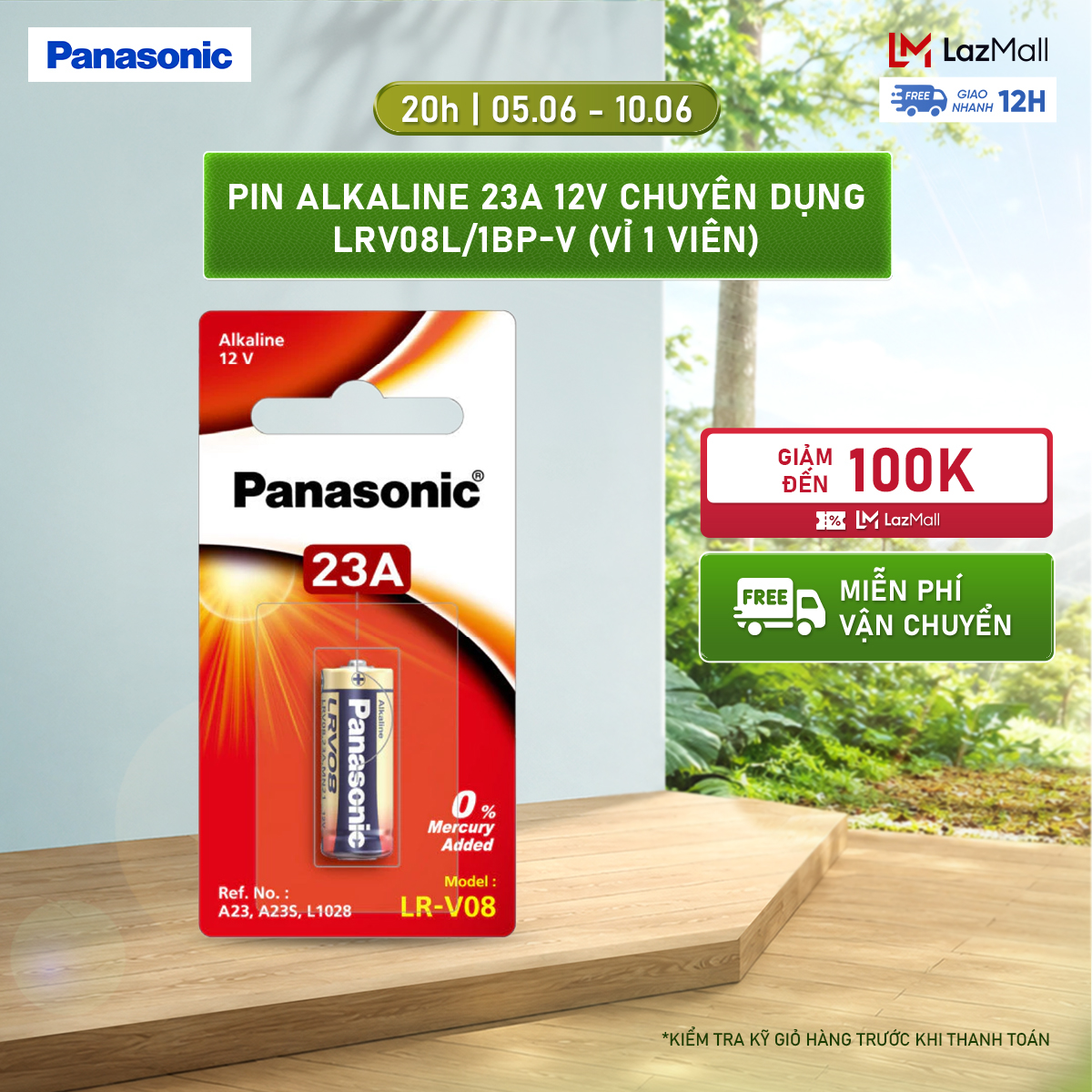 Vỉ 1 viên Pin Alkaline 23A 12V Chuyên Dụng Panasonic LRV08L/1BP-V – Hàng Chính Hãng
