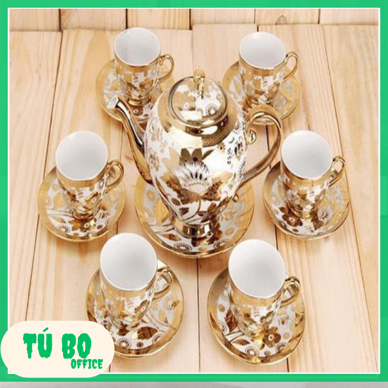 Bộ Tách Trà Nhũ Vàng Gốm Sứ Cao Cấp ấm pha trà,ly uống trà cà phê.