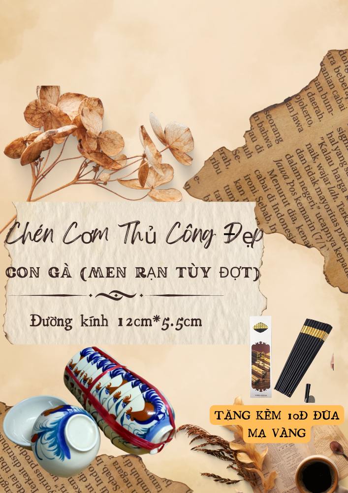 Bộ 10c chén cơm con gà thủ công xưa loại đẹp
