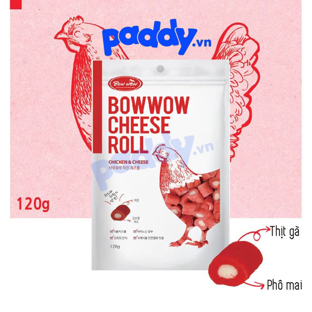 Snack Cho Chó Phô Mai Cuộn Gà Bowwow Cheese Roll 120g