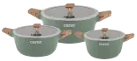 Bộ 3 Nồi Đúc Vân Đá CAREZ CPC595DI03CN - Nhôm đúc nguyên khối, 3 đáy, nắp kính cường lực - Bảo hành 2 năm - Hàng chính hãng