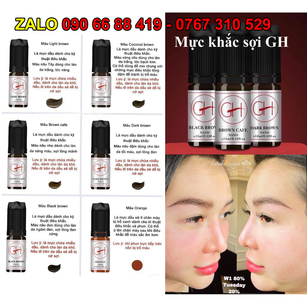 Mực điêu khắc sợi chân mày Sexybrow GH chính hãng Mỹ 12ml - SexybrowGH phun mày tạo nét, dáng mày cong Tây, cong ngang, Phun chân mày tán bột kĩ thuật phun vi chạm, mực hữu cơ GH phun xăm lông mày