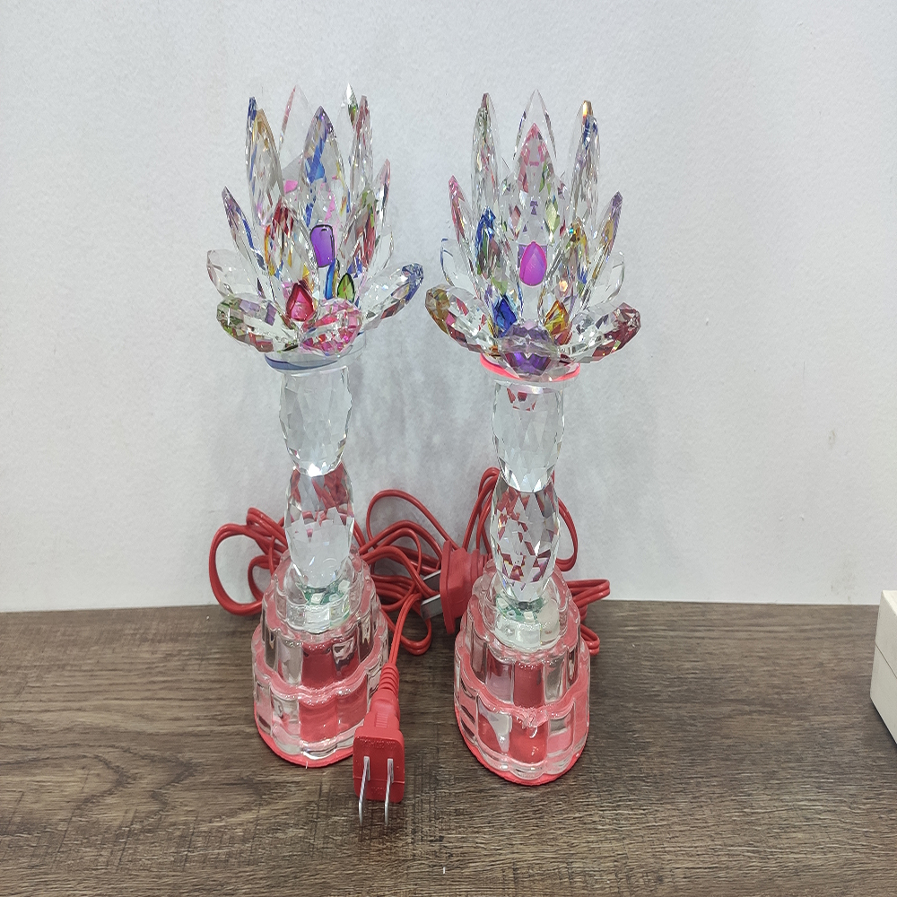 [HCM]Bộ 2 chiếc đèn thờ hoa sen pha lê đổi màu cắm điện - 502 ( màu ) - D8/12 x H16 cm