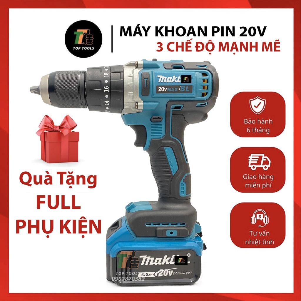 Máy Khoan Pin, Máy khoan pin 3 chức năng, Máy khoan pin không chổi than, Pin 20v 10 cell, Đầu khoan 13mm, Khoan tường, Bắt vít, Khoan Sắt, Gỗ vv