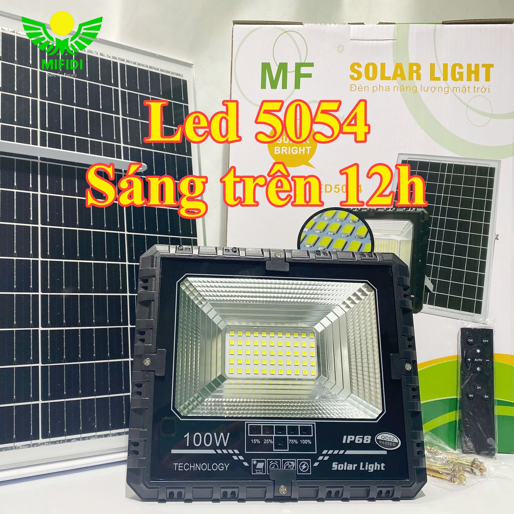 Đèn Năng Lượng Mặt Trời 100W MIFIDI Cao cấp, Khung Nhôm chắc chắn, Pin Trâu 24000mah, Siêu Sáng Trên 12 Tiếng, Tấm Pin To nhất 53x35cm, BH tận nhà Miễn Phí Đến 2 Năm