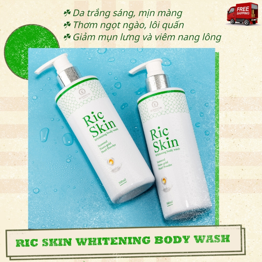 Sữa tắm Ric skin Kohinoor RS-ST, Nuôi dưỡng da trắng mịn, đánh bay mụn lưng và viêm chân lông