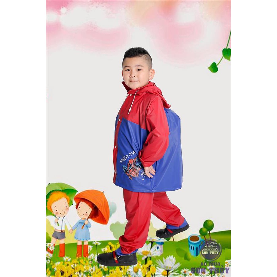 BỘ ÁO MƯA TRẺ EM CÓ LƯNG CHE CẶP SÁCH SƠN THỦY