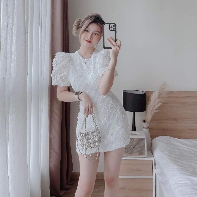 Váy chữ A HOSEE đầm ren dự tiệc hở lưng thắt nơ sang trọng