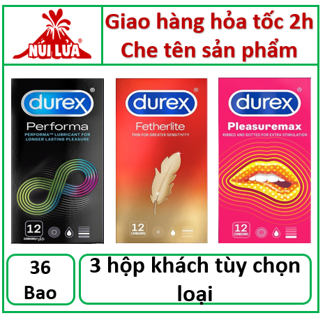 Combo 3 hộp Bao cao su Durex Pleasuremax, Fertherlite, Performa - 36 cái