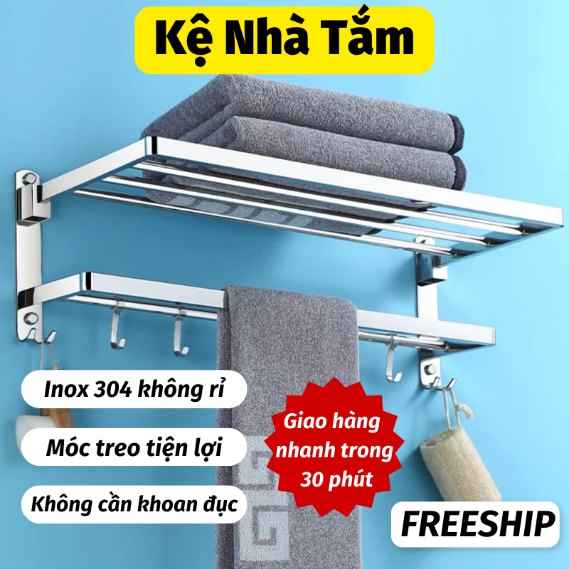 Kệ nhà tắm giá treo đồ nhà tắm nhà bếp không gỉ đa năng gắn tường asaki home