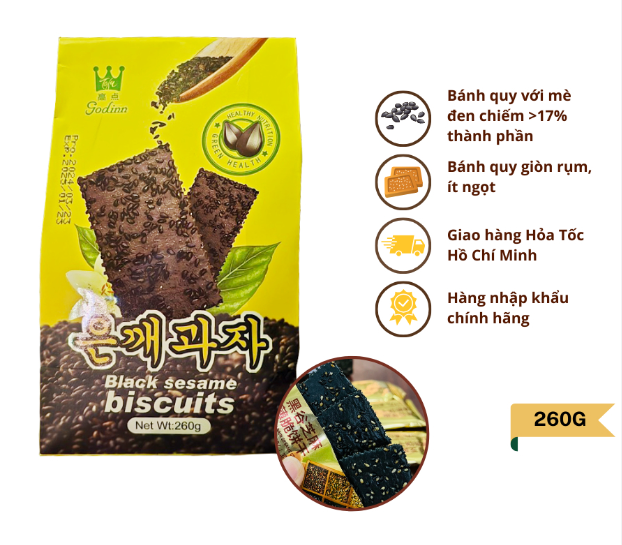 Bánh Quy Mè Đen Black Sesame Biscuits Godinn Bịch 260gram