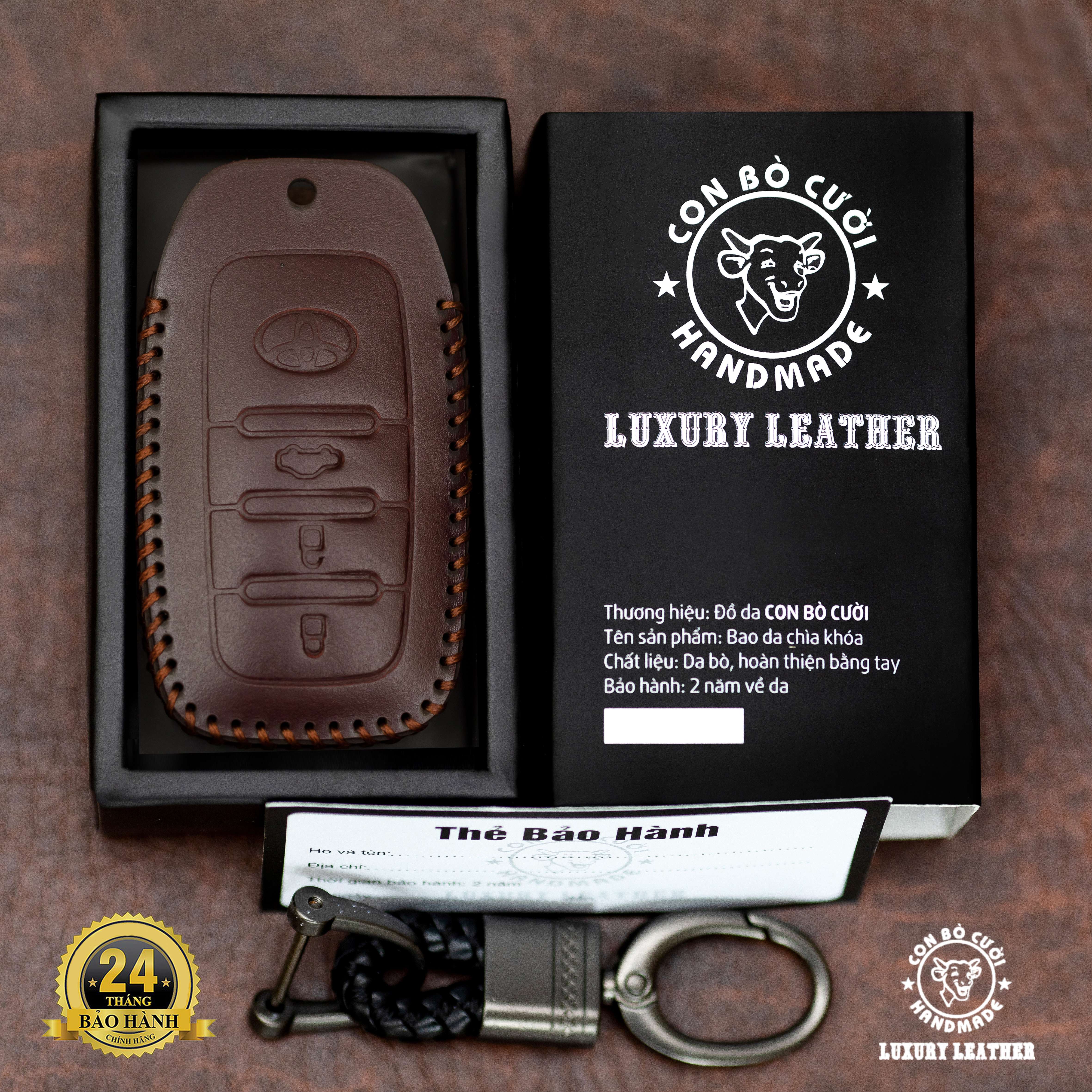 Bao Da Chìa Khóa xe ô tô TOYOTA Fortuner, Innovar V, Hilux, Chìa độ ( 3 nút smk)(Da Thật, Giá tận Xưởng, Bảo hành 2 năm)