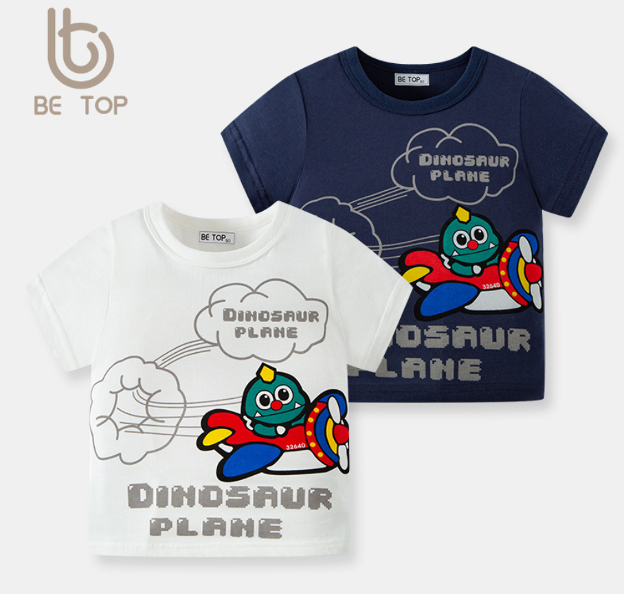 Áo thun bé trai BETOP DINOSAUR PLANE chất liệu COTTON mềm mại, thoải mái, an toàn cho da bé