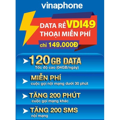 S.i.m VD149 - vinaphone data rẻ chỉ 149k