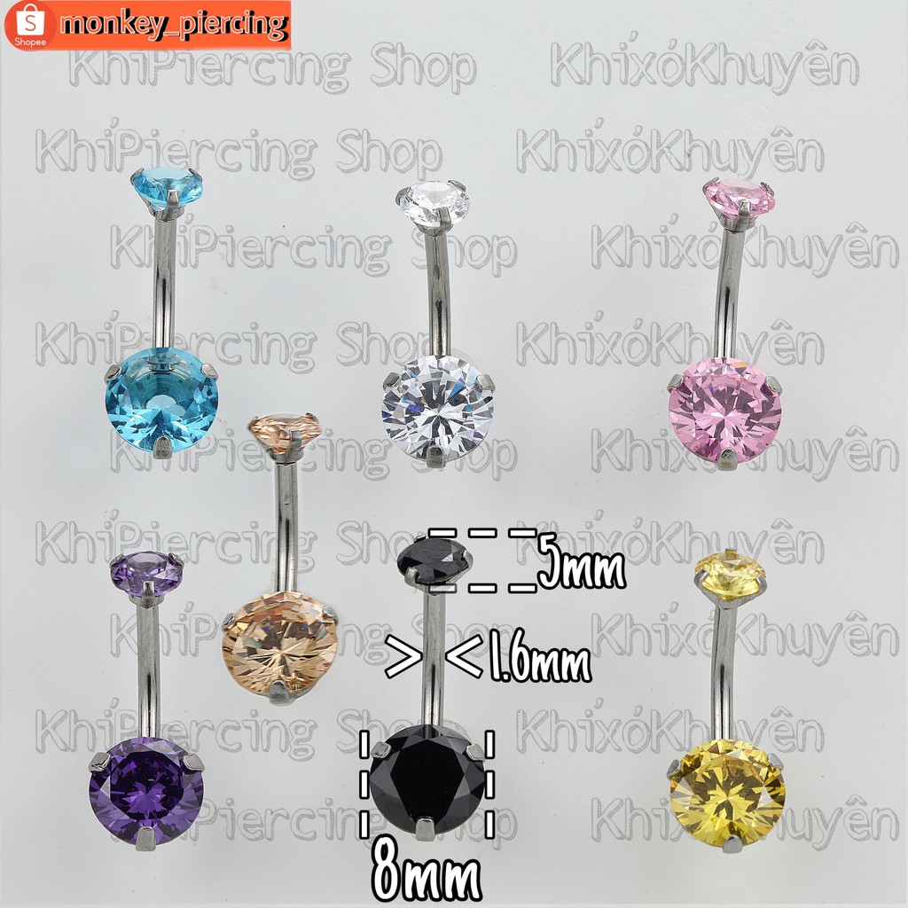 Khuyên Rốn Gắn Đá 100% Thép Y Tế không gỉ