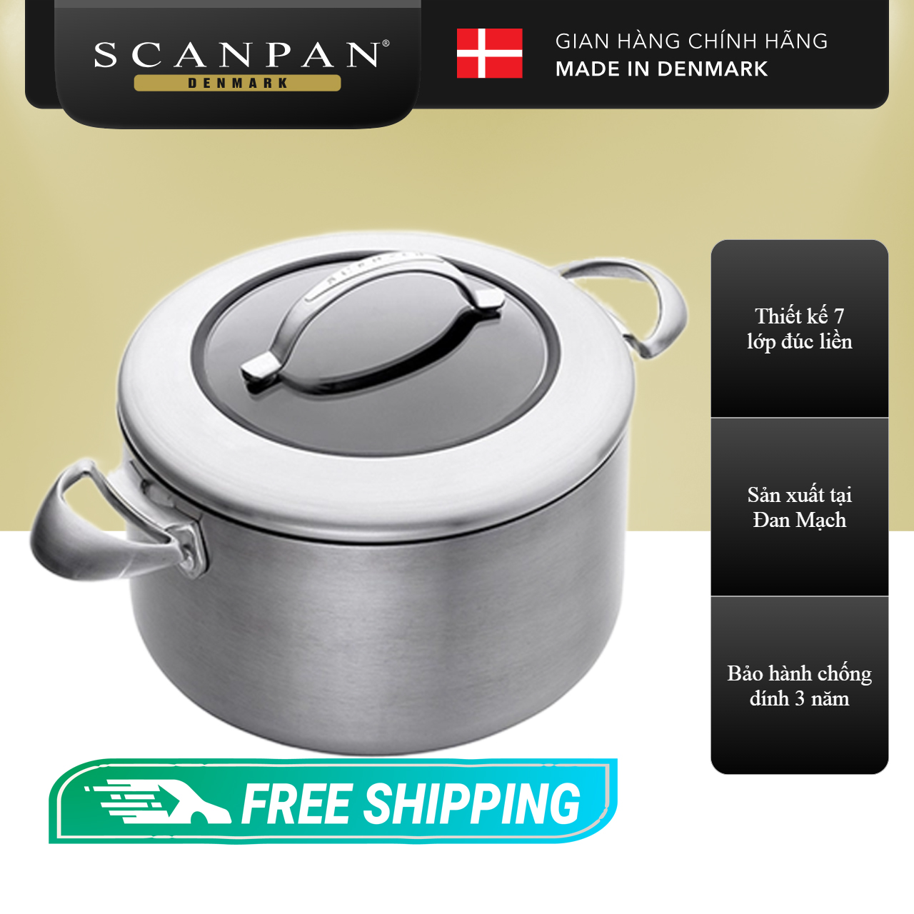 Nồi chống dính đáy từ Scanpan CTX 20cm 65252000 20cm/3,5L, dùng được trong máy rửa bát, bảo hành chống dính 3 năm, sản xuất tại Đan Mạch