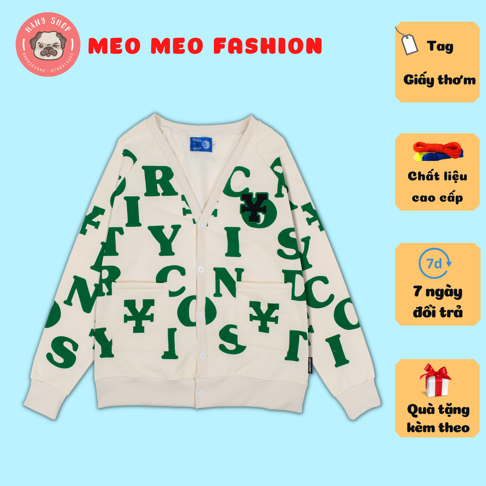 Áo khoác DirtyCoins Print Cardigan full tag chất nỉ dày mịn Meo Meo Fashion BB02
