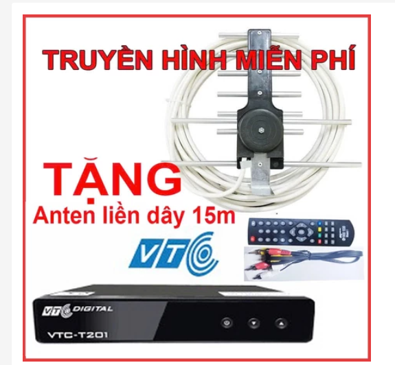 Đầu thu truyền hình số mặt đất VTC T201 tặng anten liền dây 15m xem miễn phí trọn đời