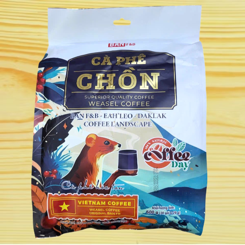 BẢN F&B [Túi CHỒN 600gr / 30 gói] CÀ PHÊ HÒA TAN HƯƠNG CHỒN Original Weasel Coffee