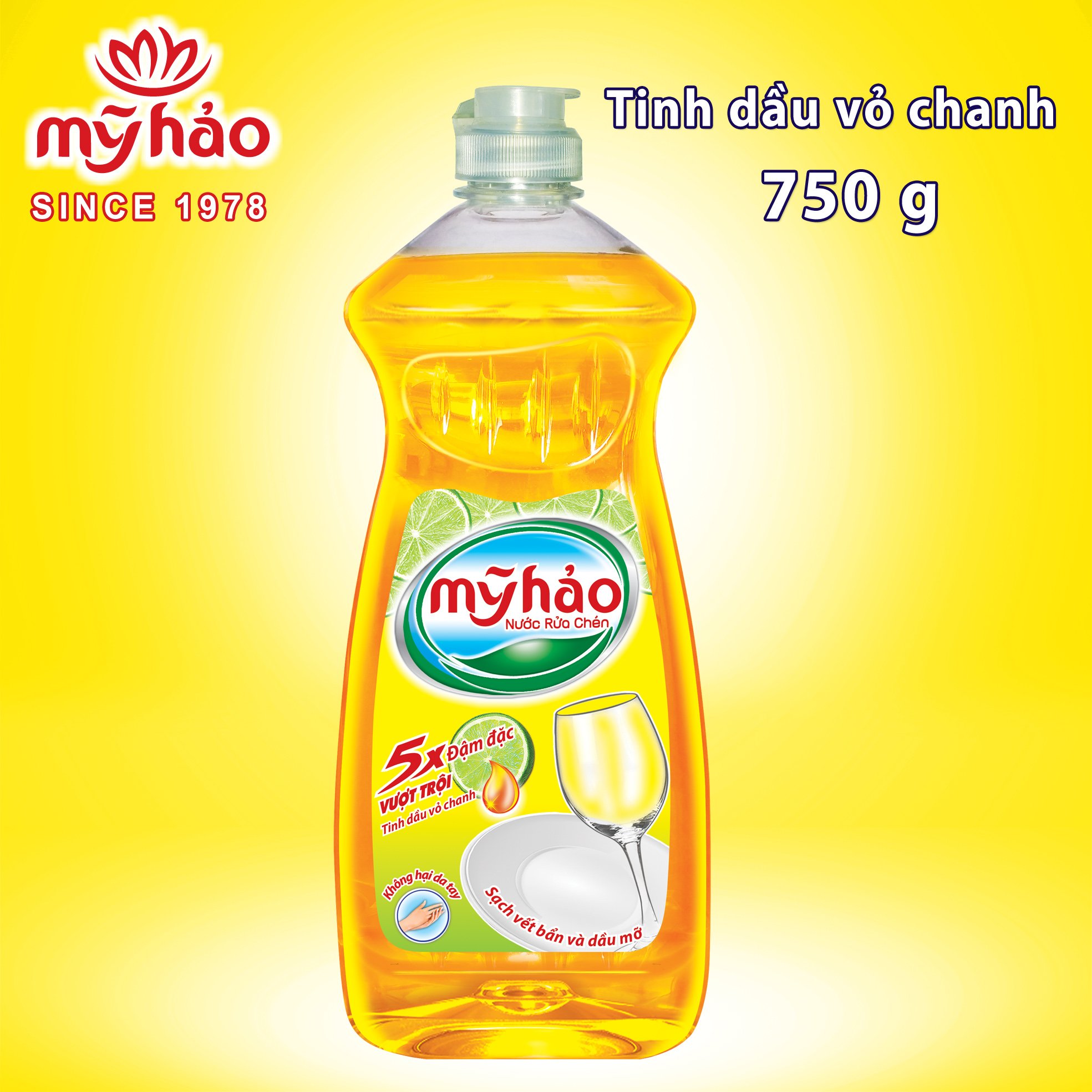 [HCM] Nước Rửa Chén Mỹ Hảo 5X Đậm Đặc Vượt Trội Tinh Dầu Vỏ Chanh 750gr