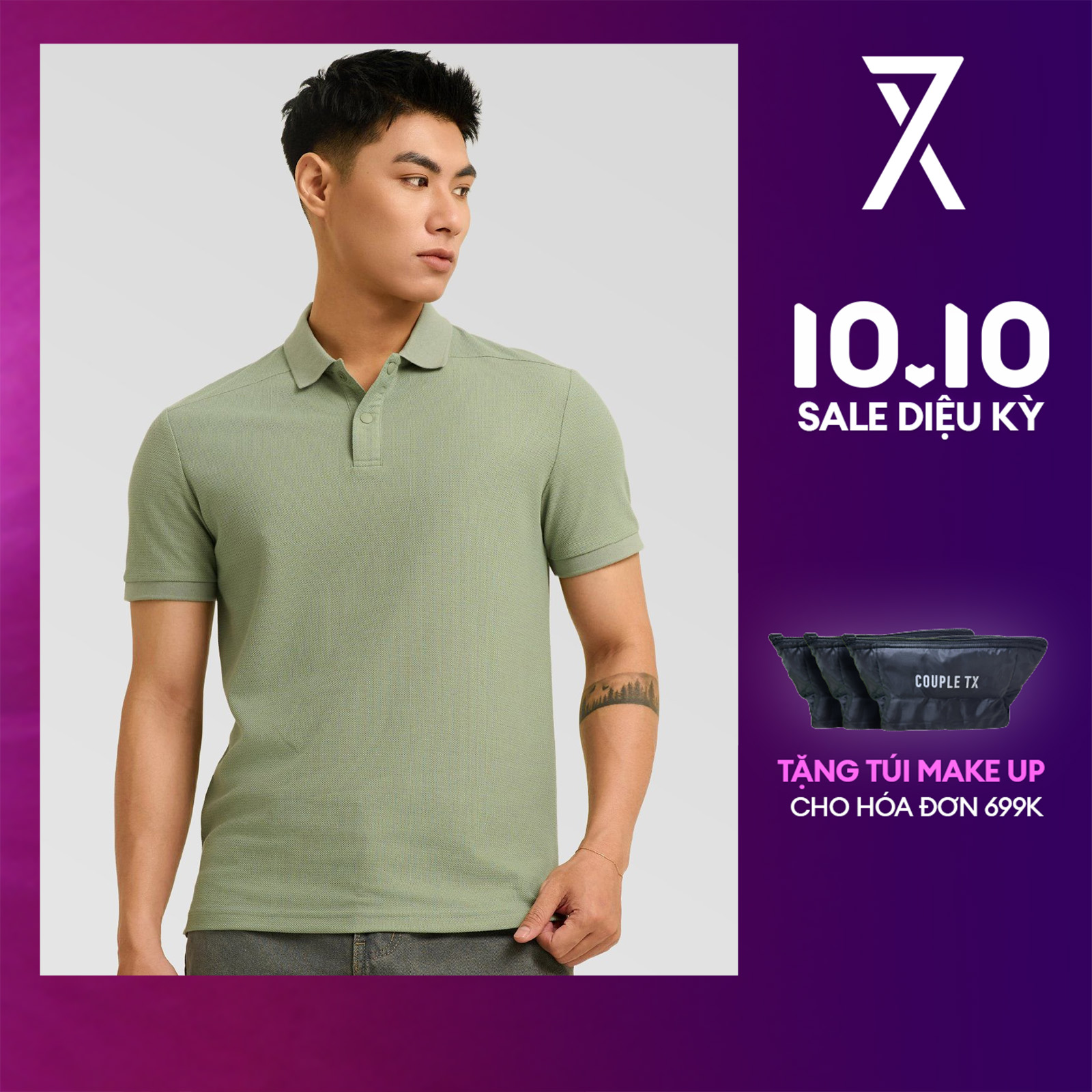 Áo Polo Nam Couple TX Nút Bấm Extreme - Diamond Click On Form Regular MPO 1056