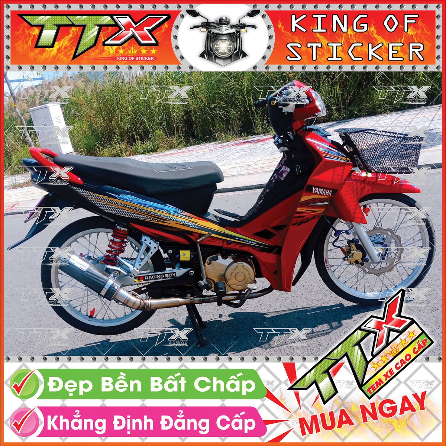 Tem Xe Spark Sirius Đen Đỏ Tròn Tổ Ong - Tem Sirius 110 Đỏ Đen Siêu Đẹp - Mẫu Team Sirius Đen Đỏ