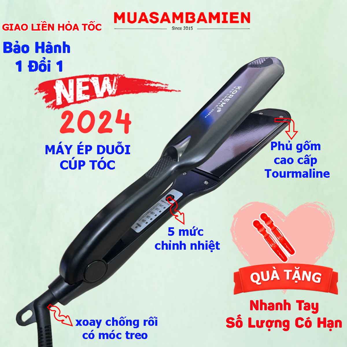 Máy kẹp tóc chỉnh nhiệt bản lớn Hàn Quốc Koremi 369