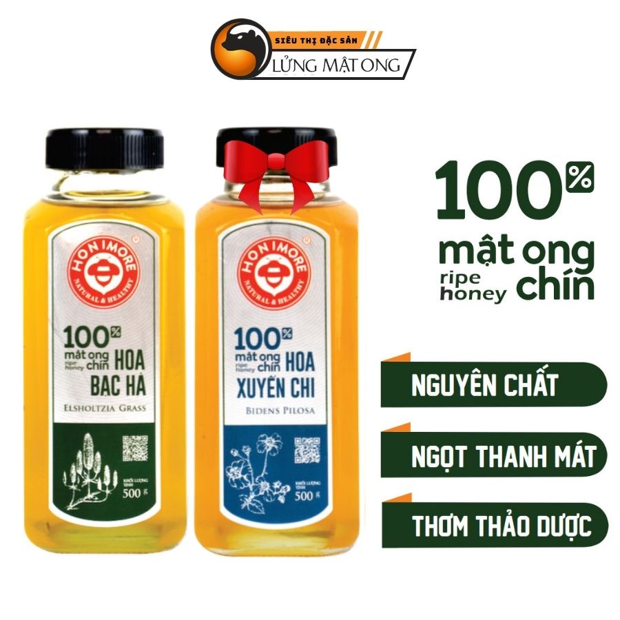 Mật ong rừng nguyên chất hoa bạc hà 500g tặng mật ong hoa xuyến chi 500g - 100% mật ong chín honimore