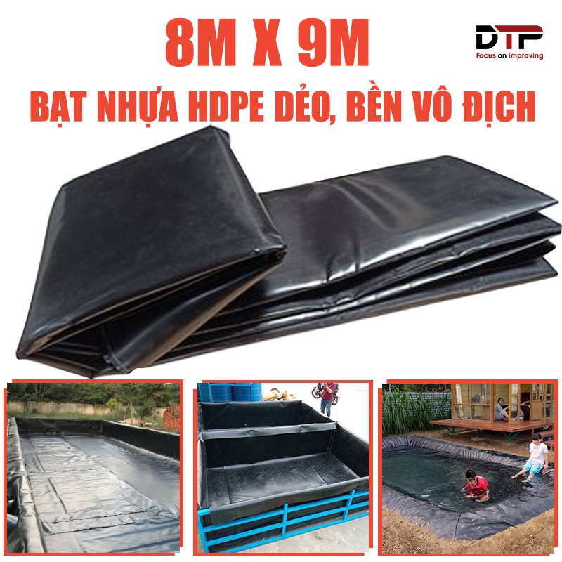 Bạt chống thấm HDPE trữ nước ao hồ, làm hồ cảnh quan, nuôi cá. Kích thước 8m x9m. Dày 3 dem, bạt rất dẻo. Bảo hành 3 năm
