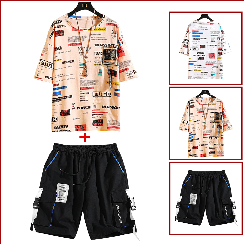 Bộ Quần Áo Thun Nữ Mùa Hè Áo Ngắn Tay Kết Hợp Quần Short Túi Hộp In Hình Chữ Masscre Nổi Bật Cá Tính Thời Trang SMARTLY GIRL SET NAM 9000098V1