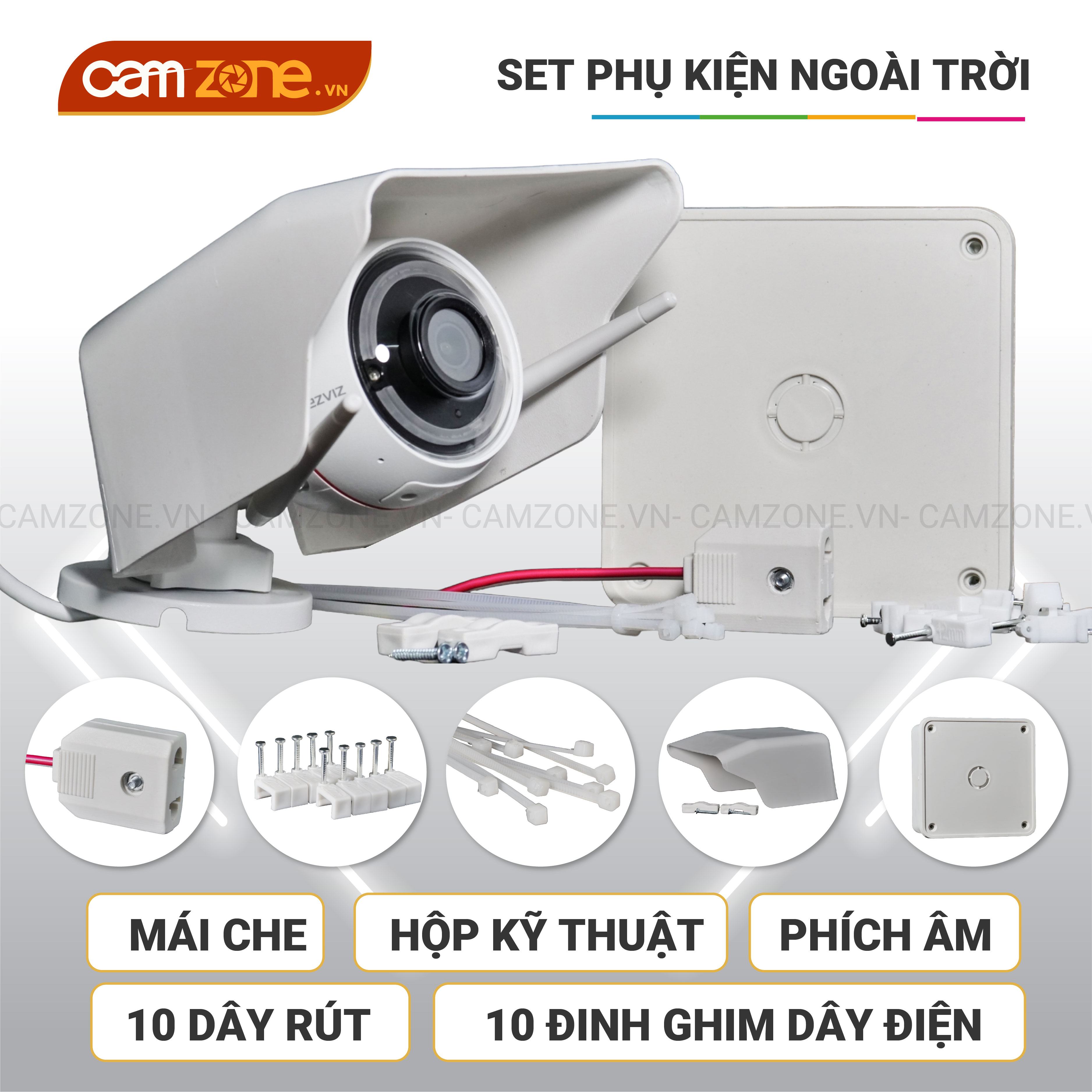 Phụ kiện camera wifi - set phụ kiện camera wifi ngoài trời - mái che bảo vệ camera ngoài trời, chuyên cho ezviz, imou, chất liệu nhựa cao cấp, siêu bền, chống chịu mưa nắng, dễ lắp đặt tại nhà