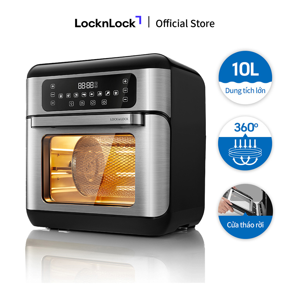 Trả góp 0% - EJF291BLK - Lò nướng chân không điện tử LockLock 10L - 8 chế độ nấu - 8 phụ kiện nấu, Cửa trong suốt tháo rời