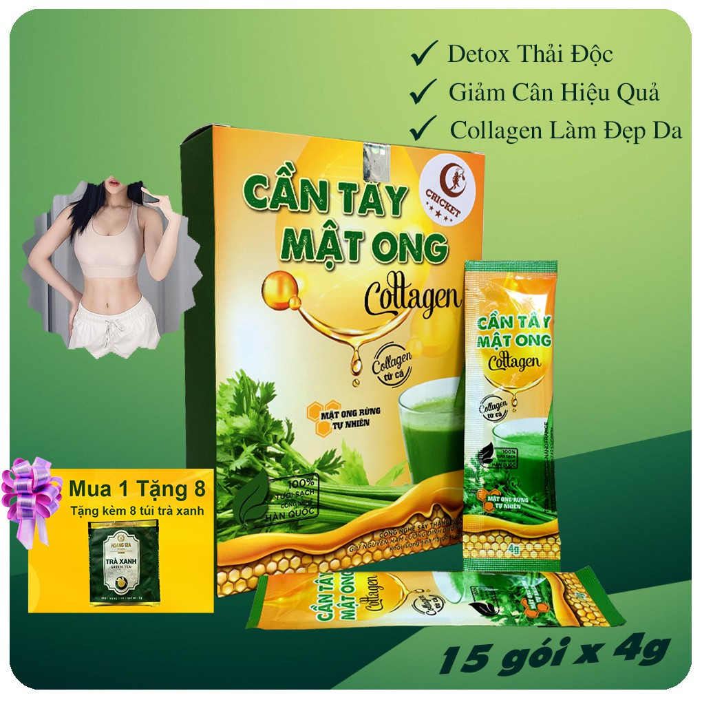 Cần Tây Mật Ong collagen chính hãng Nước Uống Detox Giảm Cân ngừa mụn Giữ Dáng đẹp Da thanh lọc cơ thể Hộp 15 gói