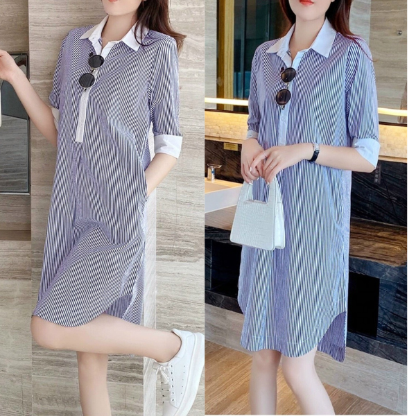 Freeshipmax đầm suông sơ mi sọc