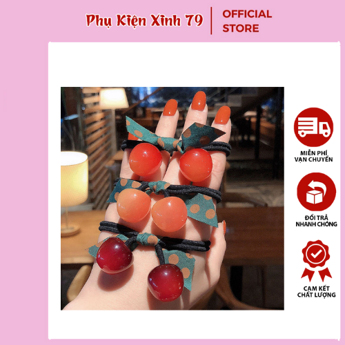 Set 2 cột tóc nơ cherry, phong cách hàn quốc, co dãn tốt - phụ kiện xinh 79