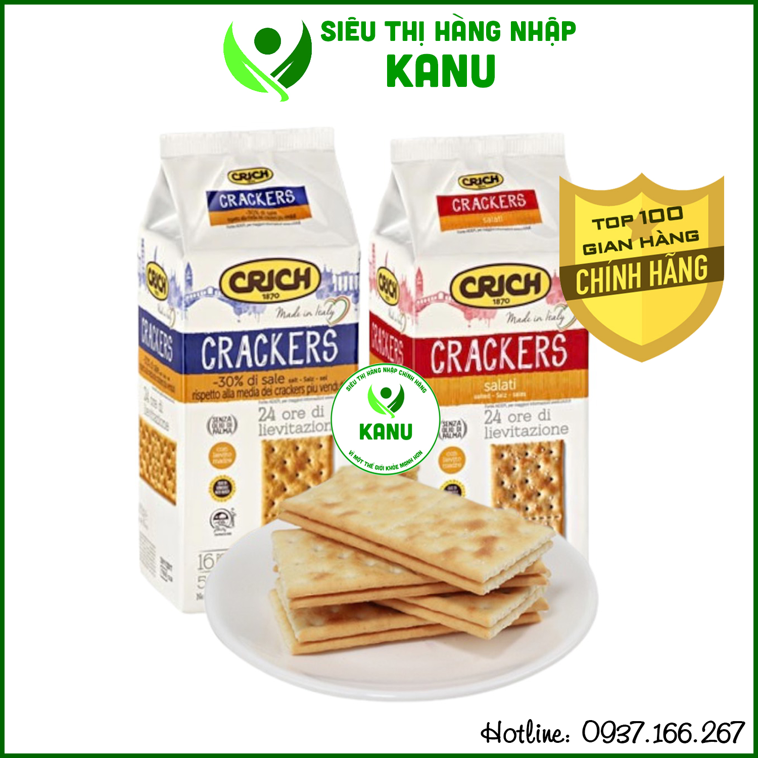 Bánh quy giòn ăn kiêng 2 vị lạt & mặn Crich Crackers của Ý 500g, đồ ăn vặt phù hợp người giảm cân healthy, tiểu đường