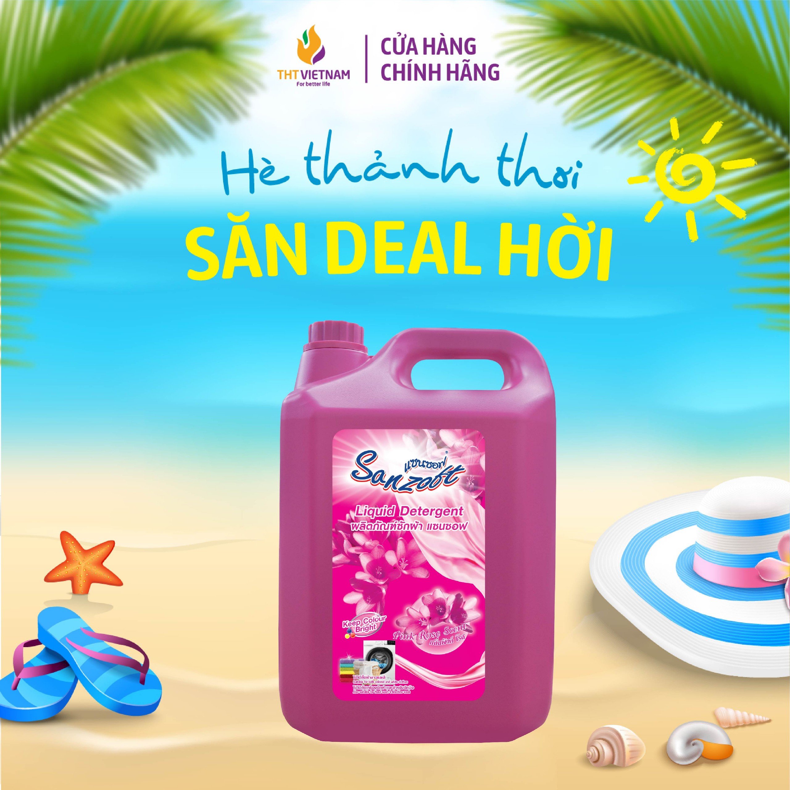 Nước giặt xả đậm đặc Sanzoft hương hoa hồng 5 lít