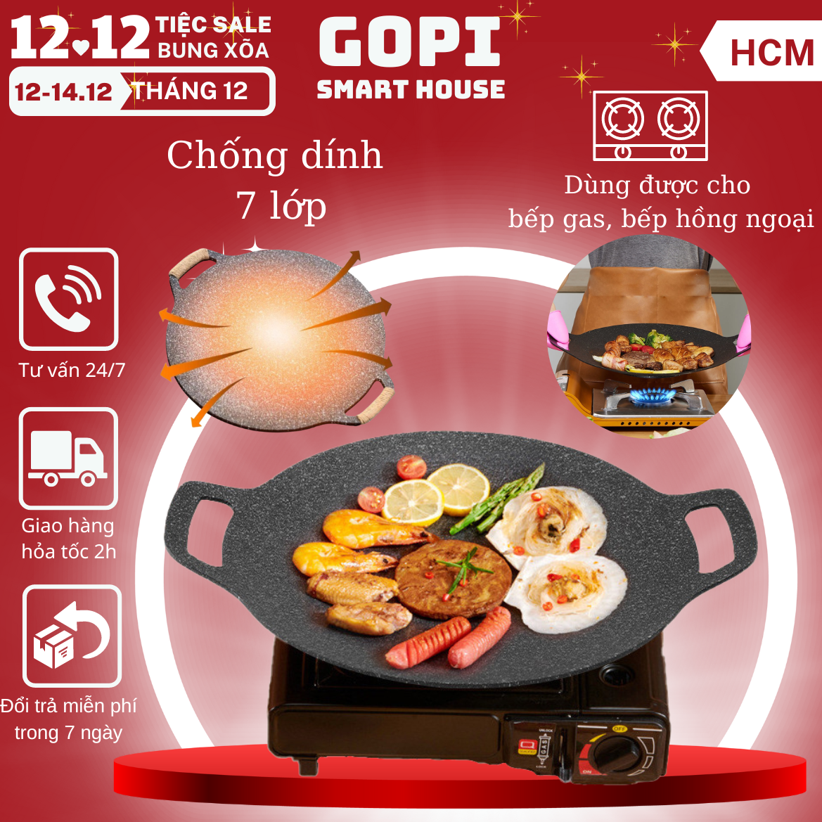 Chảo Đá Nướng Thịt Hàn Quốc, Chảo Gang Nướng Thịt Đa Năng Nướng BBQ, Chảo Đá Nướng Chống Dính Size 30cm, 34cm, Chảo Gang Chống Dính Và Chống Gỉ Chắc Chắn, chảo nướng đá chống dính, chảo đá nướng thịt, chảo gang nướng