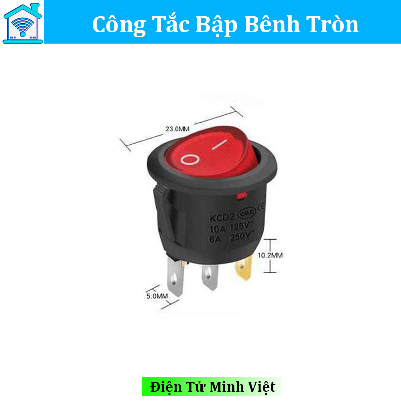 Combo 2 công tắc bập bênh tròn có đèn 3 chân kcd2 6a 250v