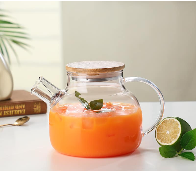 bình trà thủy tinh chịu nhiệt nắp gỗ 1000ml