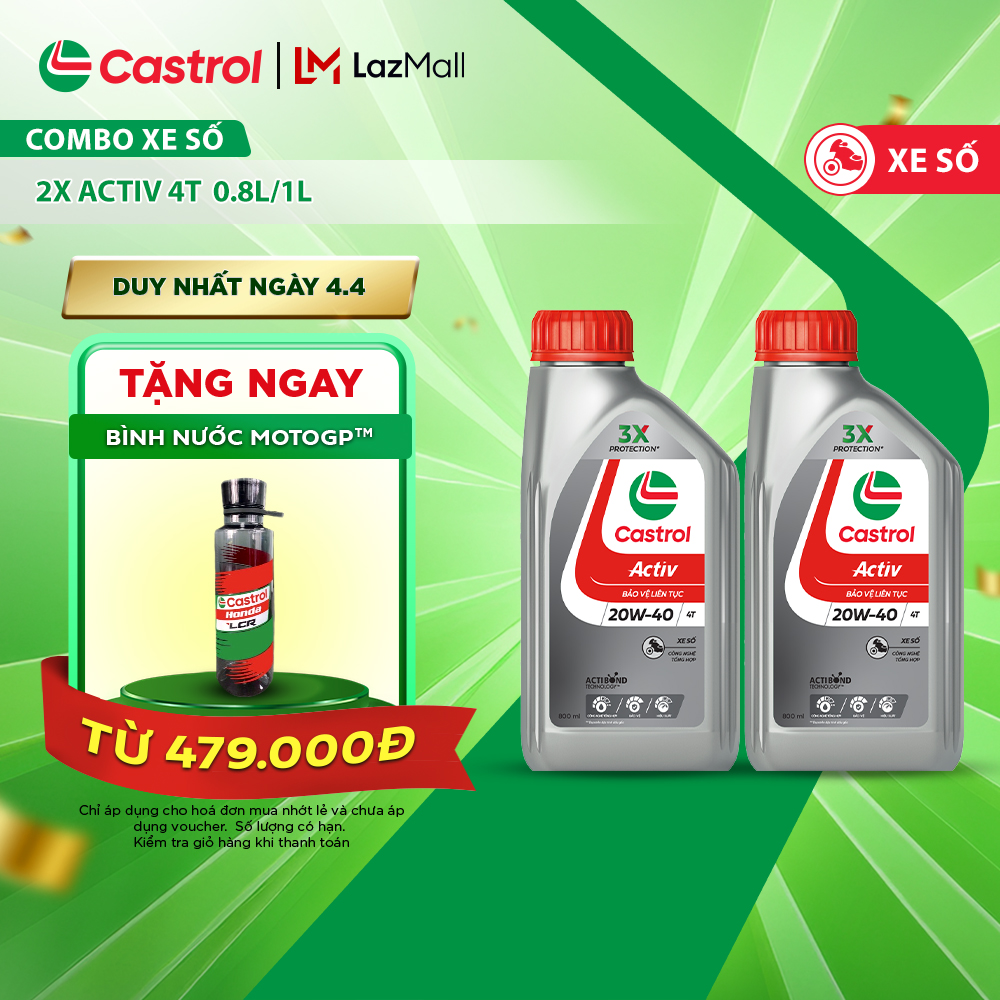 COMBO 2 Dầu nhớt xe số CASTROL ACTIV 4T 20W-40 (0.8/1L)