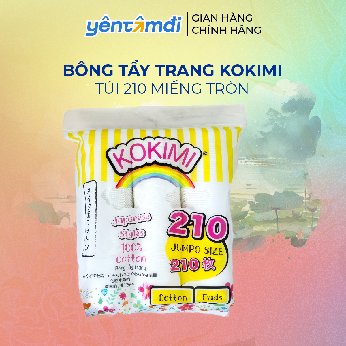 Bông Tẩy Trang Kokimi túi 210 miếng tròn