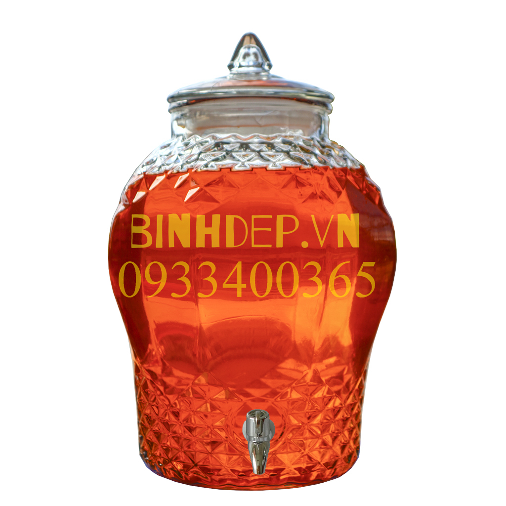 Bình thuỷ tinh ngâm rượu 10 lít có vòi kiểu dáng kim cương